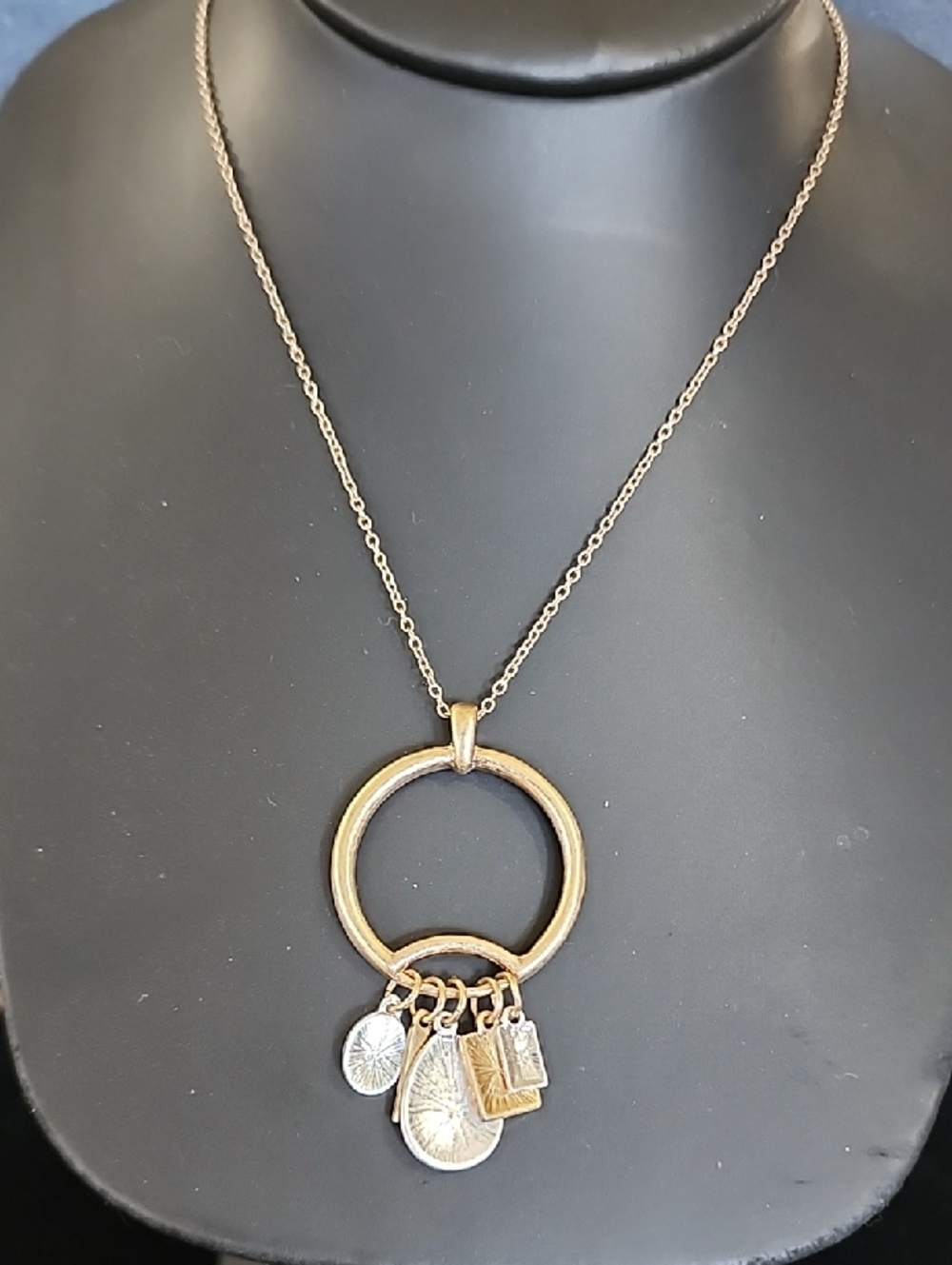 Gold-Tone Circle Pendant Multi-Charm Necklace - Women Jewelry